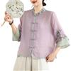 LCDIUDIU Camicia Casual da Donna Vintage con Ricamo Floreale in Lino E Cotone A Maniche 3/4, Rosa con Colletto alla Coreana, Abbottonata, Leggera E Trasparente, Camicetta Tradizionale Etnica Qipao,