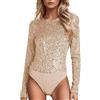Generisch Body da donna con brillantini, elegante tuta con paillette, festival, club di scambisti, abbigliamento a maniche lunghe, snellente, lingerie, gold, S