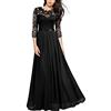 Generic Abito da sera lungo elegante per matrimonio, abito in pizzo da donna, elegante, vintage, con pizzo sexy anni '50, rockabilly, sottoveste, abito da cocktail, festa, principessa, Nero , XL