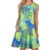 elescat, Abiti estivi da donna, da spiaggia, casual, senza maniche, con stampa floreale, canotta prendisole allentato con tasca, Foglia verde., L