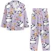 Chickwin Pigiama Donna Manica Lunga con Bottoni, Stampa Panda Pigiami Due Pezzi da Donna Completo Pigiama Elegante Pantaloni Lunghi Camicia da Notte Sleepwear