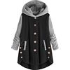 Generico Pile Donna Invernale Giacca Da Sci Donna Cappotto Da Casual Abbottonato Patchwork Con Cappuccio Manica Lunga Tasca Ampia Capispalla Carino Oversize Giacca Pelliccia Black Xxxxl