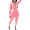 YIzdegg Tuta sportiva da donna, lunga, aderente, per yoga, bodycon, tuta sportiva, tuta tutina elasticizzata a maniche lunghe, tuta intera, Colore: rosa., XL