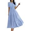 EMUKFD Maxi abito da donna Flowy 2025 alla moda a maniche corte con scollo a V prendisole estive a trapezio con punto smock swing abiti lunghi da spiaggia, Blu, L