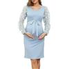 Generic JJDFW Plus Size Abiti premaman servizio fotografico vintage manica lunga maglia floreale aderente vestito donne incinte vestiti estivi, Azzurro, M