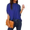 Teepie Top da donna elegante casual da lavoro camicia da ufficio collo a lupetto maniche corte camicie camicetta cravatta indietro tunica fluida top, Blu reale, L