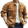 Generic Giacca in denim cargo da uomo, in cotone, con bottoni, a maniche lunghe, da lavoro, con tasca, stile vintage, Marrone a, XL