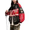 POHADON Giacca Varsity da donna patchwork a maniche lunghe da corsa bomber letterman giacche color block Y2k vintage streetwear, Rosso, Large