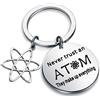 FUSTMW Portachiavi con simbolo della scienza atomica, chimica, scienziato, fisico, chimico, insegnante, regalo per amanti della scienza (argento)