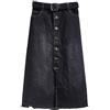 Suwequest Gonna lunga midi a vita alta con bottoni a matita dritta estiva vintage con spacco frontale strappato a vita alta, Nero , L