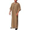 BIKETAFUWY Djellaba Uomo Ramadan Eid di Preghiera Qamis Uomo con Bottoni/Zip Manica Corta Caftano Marocchino Abaya Dubai Preghiera Islamica Kamis Arabo Musulmano Jelaba Camicia Lunga Kaftan Jalabiya, 5X-Large