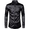 Disimlarl Camicie da uomo in raso nero in seta liscia smoking camicia slim fit partito prom camicia casual Bk 2XL