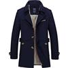 Gsice - Trench corto da uomo, monopetto, leggero, in cotone, antivento (Blu 2XL)