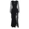 AYAZER Costume da Donna Vintage Gotico Scuro Gotico Scuro Elegante Stile Strega Pipistrello Morbida Rete in Pizzo a Forma di V Maniche Lunghe con Spacco Laterale-Nero-L