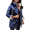 Goolecrimp Donna Inverno Cerniera Stand Collare Sciolto-fit Casual Caldo Lucido Piumino Colore Solido Impermeabile Ispessito Antivento Cappotto Esterno (blu,XL)