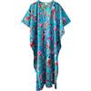 Pranipat Handicrafts Caftano lungo con stampa di uccellini, stile indiano, ampio, taglia unica, motivo floreale, hippie, pigiameria da spiaggia, colore turchese, taglia unica, Turchese, taglia unica