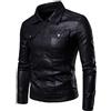 Caxndycing Giacca in pelle da uomo con colletto a risvolta, in poliuretano, da motociclista, tinta unita, da business, militare, in pelle, da motociclista, da uomo, casual, da motociclista, Nero , M