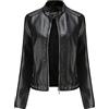E-girl C5092N - Giacca da donna in pelle sottile, corta, con colletto alto, chiusura lampo, per la primavera e l'autunno, Nero , 48