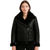 TRESSANO Bomber da donna in pelle di montone nero - vera pelle di agnello con colletto in pelliccia sintetica e fodera calda cappotto invernale, nero, Medium