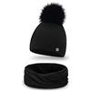 PaMaMi Berretto e Scalda collo coordinati Donna | Scaldacollo A Doppio Giro | 100% Acrilico | Circonferenza 55-58 cm | Serate Autunnali | Con Pompon Ecologico | Stile universale | Cappello A Maglia
