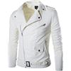 LaoZan Uomo Giacca di Cuoio del Faux Biker Moto Blazer Cappotto Bomber in Ecopelle con Cerniera XL Bianca