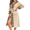 RUIRUILICO Accappatoio donna in pile stampato leopardo abito da camera lungo caldo casual autunno inverno accappatoio da bagno con scollo a V termico morbido loungewear con tasche, beige, S