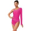 Zaldita Body Leotard da Ginnastica Ritmica Donna Monospalla Strass Vestito da Ballo Latino Americano con Nappa Tassel Bodysuit da Danza Classica Balletto Samba Rosa caldo M