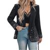 Goolecrimp Blazer Donna Primaverile E Autunnale con Perline Elegante Casual E d'Affari Tendenza Moda Giacca da Ufficio con Risvolto (Nero,XXL)