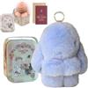 XKrmp Fluffy Bunny Keychain with Tin - Handmade Soft Pompom Rabbit Charms for Handbags & Backpacks - Shed-Resistant Plush Accessory with Secure Clasp, Gift Women & Girls (10cm) (C)