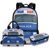 YDFISH Zaino per ragazzi per la scuola per bambini Bookbag con scatola per il pranzo scuola elementare borsa libro borsa da viaggio per ragazzi, Auto della polizia, Medium