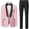MISSMAO Abito da Uomo 3 Pezzi Slim Fit Completo Formale con Un Bottone da Sposa Giacca Blazer Pantaloni Gilet Vestito per Festa Abito da Smoking,Rosa,M