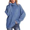 Geagodelia Maglione da donna lavorato a maglia a collo alto a maniche lunghe, maglione sciolto e largo inverno caldo in maglia tinta unita, blu, M
