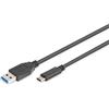 Digitus Cavo di Collegamento USB 3.2 Gen1-1,0 m - da USB A (M) a USB C (M) - 5 Gbit/s - Cavo di Collegamento - Nero
