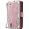 SLLMYYX Custodia a portafoglio compatibile con Xiaomi Redmi Note 13 Pro 5G, 9 scomparti per carte di credito con tasca con cerniera, in pelle PU, custodia a libro con cordino (oro rosa)