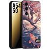 CUSTOMIZZA - Custodia cover nera morbida in tpu compatibile per Samsung A54 5G giapponese lago carpa koi rosa con foglie d'acero disegnata tattoo