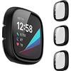 Generic Confezione da 3 pellicole protettive per schermo compatibile per Fitbit Versa 3/Sense, PC+pellicola temperata a copertura completa dello schermo, custodia rigida paraurti per donna uomo (nero)