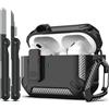 RFUNGUANGO Custodia per AirPods Pro con kit di pulizia, custodia protettiva militare rigida con blocco per custodia di ricarica AirPod Pro, frontale a LED visibile,Nero