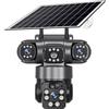 KVBRUI Telecamera Solare da 15 MP, 3 Lenti, 3 schermi, Wi-Fi o SIM 4G, videosorveglianza Esterna, telecamere di Sicurezza CCTV PTZ IP66 con Pannello Solare V380(12MP WiFi Cam 128G)