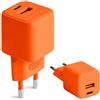FOREVER COLORUM Caricatore USB C USB A 30W Arancione - Funzione di Caricabatterie Rapido Tecnologia Power Delivery - Presa USB con Custodia Resistene al Fuoco e Tecnologia GaN - Caricatore USB A USB C