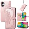 Fertuo Cover per iPhone 17, Custodia Portafoglio a Libro in Pelle Flip Case con Porta Carte, Chiusura Magnetica e Stand [Disegni di Mandala] Interno Silicone Sottile Antiurto, Oro Rosa