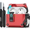 RFUNGUANGO Custodia compatibile con AirPods 4th con clip di blocco di sicurezza, custodia pop-up automatica, custodia protettiva rigida antiurto per tutto il corpo,Rosso