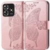JIUNINE Cover per ZTE Blade A73 4G, Custodia Interno TPU Antiurto Portafoglio con Disegni di Farfalla [Carta Fessura] [Supporto Stand] Cover Libro in PU Pelle per ZTE Blade A73 4G, Oro rosa