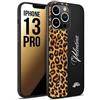 CUSTOMIZZA - Custodia cover nera morbida in tpu compatibile per iPhone 13 PRO custom nome scritta leopardato maculato donna marrone leopard