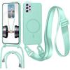 MBSLFY Magnetica Cover per Samsung Galaxy A53 5G con Cordino, Compatibile con MagSafe, Silicone Case con Regolabile Cordino da Collo Nylon Catena Collana Tracolla Corda, Menta verde