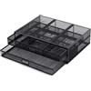 TSMORY Supporto per monitor con 2 cassetti portaoggetti pratico in rete metallica organizer da scrivania per computer portatile notebook PC monitor stampante