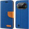 Shantime Custodia in pelle intrecciata per Fossibot F114 - Blu | 6.67 Custodia flip portafoglio in tessuto Oxford con guscio interno in TPU, supporto integrato e portacarte