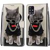 Mo-Somnus Cover per Samsung Galaxy A51 5G, Custodia in PU Pelle Magnetica Libro Flip Caso Antiurto Portafoglio [Supporto Stand] con Porta Carte e Cinturino da Polso Wallet Case (Gatti 3)