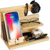 GDWD Docking station per telefono in legno, supporto portachiavi e orologi, organizer da comodino, da uomo, regalo di Natale, marito, moglie, anniversario, papà, compleanno, gadget (pino originale)