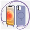TQmchun Cover Magnetica per iPhone 12 Mini,Compatibile con MagSafe,TPU Corda Liquido Silicone Protettiva Case Regolabile Lanyard Tracolla Case,Violetta chiara