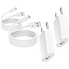 Unique Secure Caricatore per iPhone e cavo di ricarica per iPhone [certificato Apple Mfi], 2 confezioni da Lightning a USB, cavo dati da 1 m, con alimentatore rapido, adattatore di ricarica per iPhone